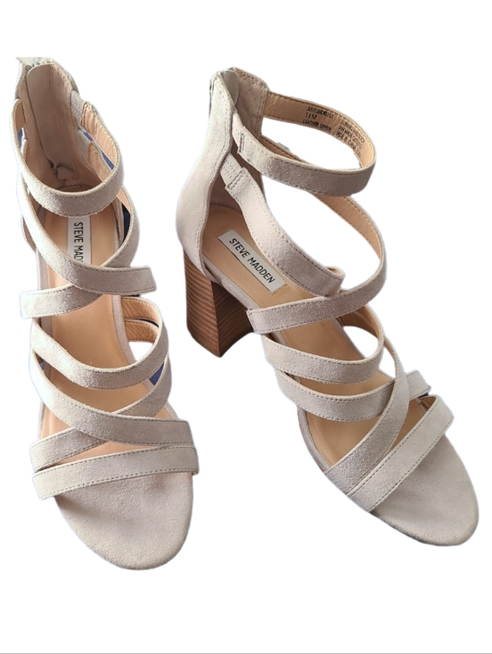 Steve Madden Shoes - STEVE MADDEN Grey Beige Microsuede 3.5" Block Heel Sandals 11